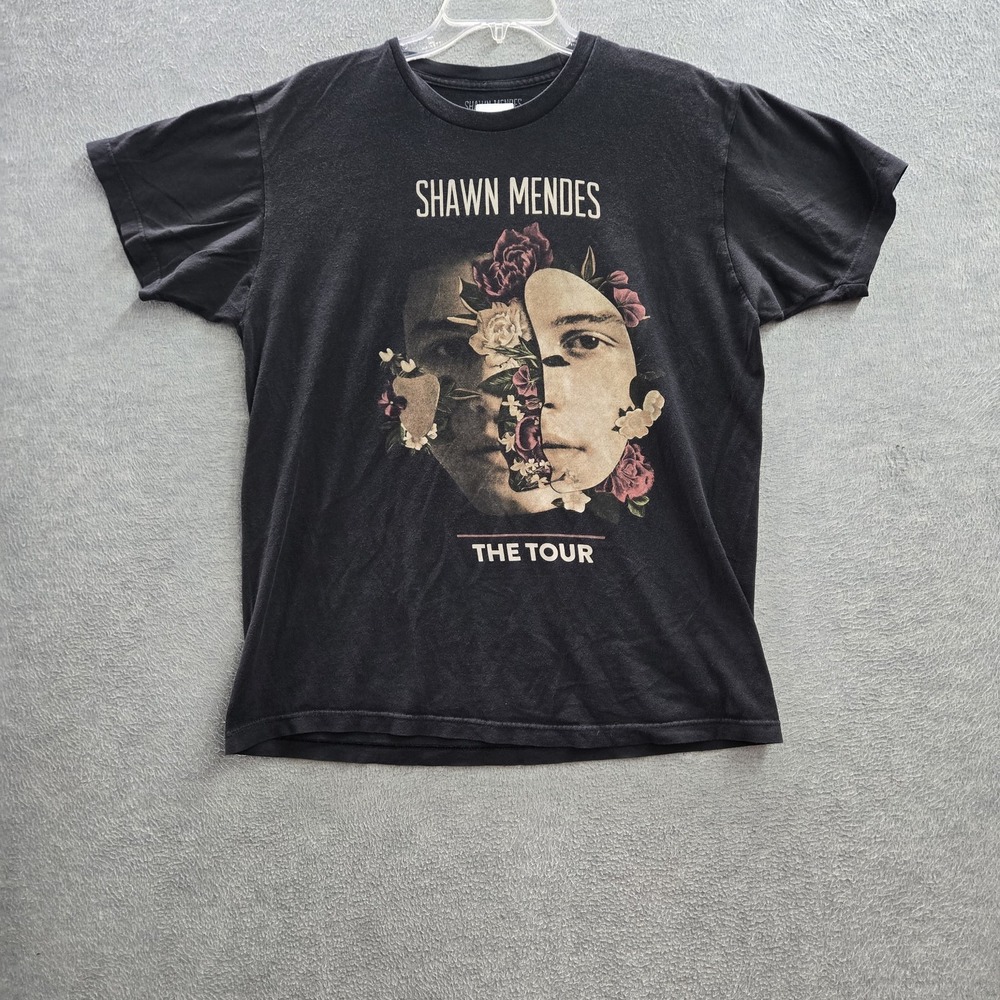 Shawn Mendes Men Shirt L Black Graphic The Tour Band Tee Logo Short Sleeve